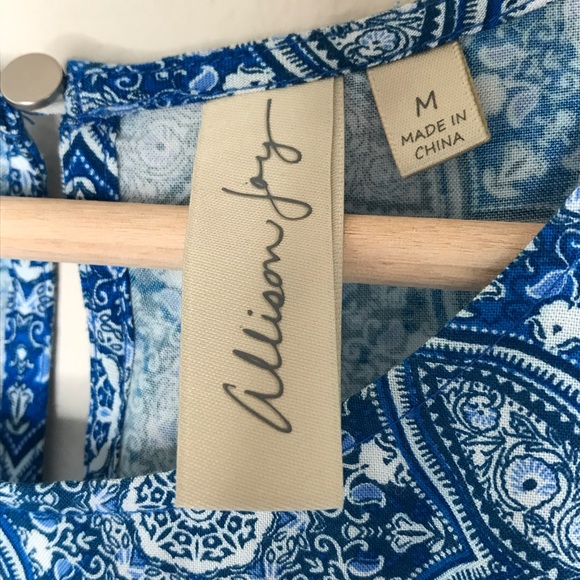 Evereve Allison Joy Blue Print Top W/waist Knot - Picture 2 of 5